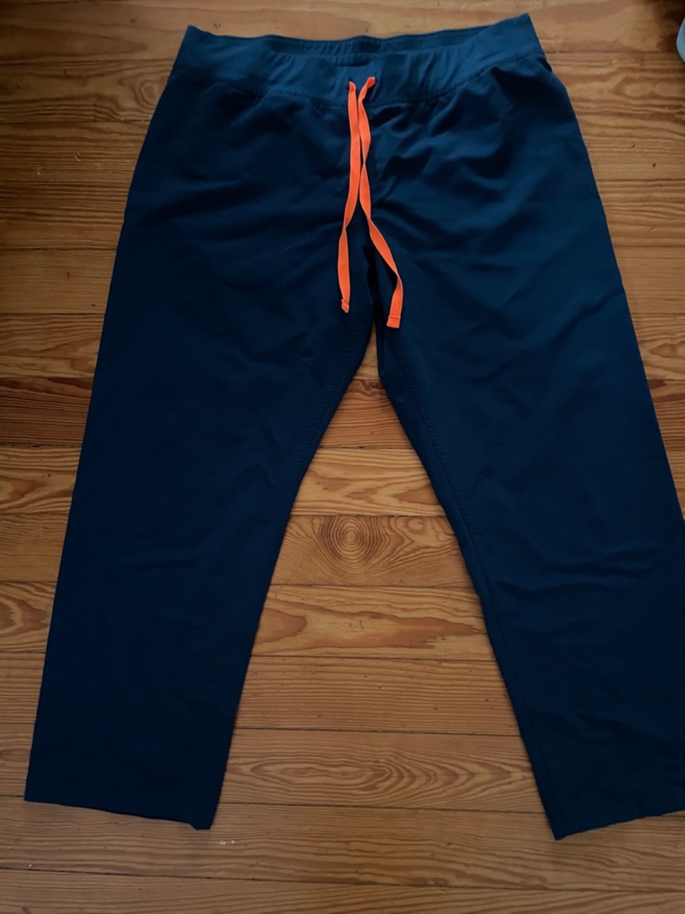 Figs Straight Leg Pants Navy with Orange Drawstring